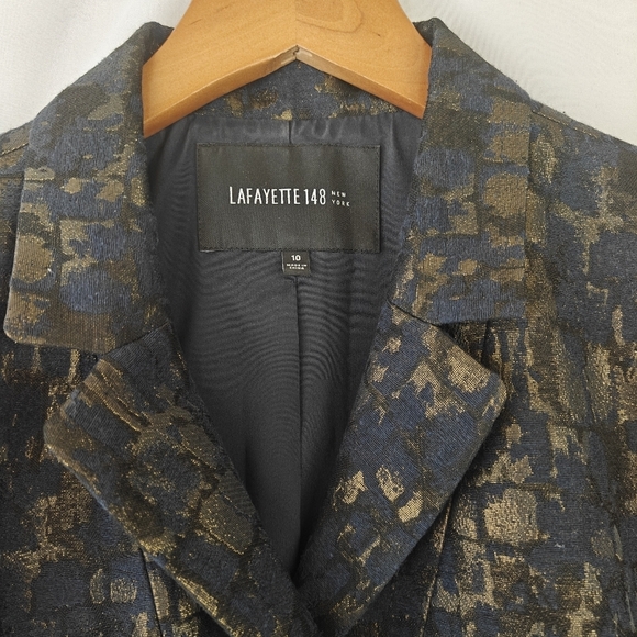 Lafayette 148 Gold Metallic Navy Painted Button Suit Jacket Women's Size 10 - Picture 8 of 15